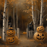 Allenjoy Halloween Night Forest Pumpkin Path Photography Backdrop Gbsx-01205