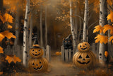 Allenjoy Halloween Night Forest Pumpkin Path Photography Backdrop Gbsx-01205
