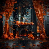 Allenjoy Halloween Pumpkin Black Fireplace Photography Backdrop Gbsx-00761
