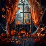 Allenjoy Halloween Pumpkin Black Fireplace Photography Backdrop Gbsx-00762