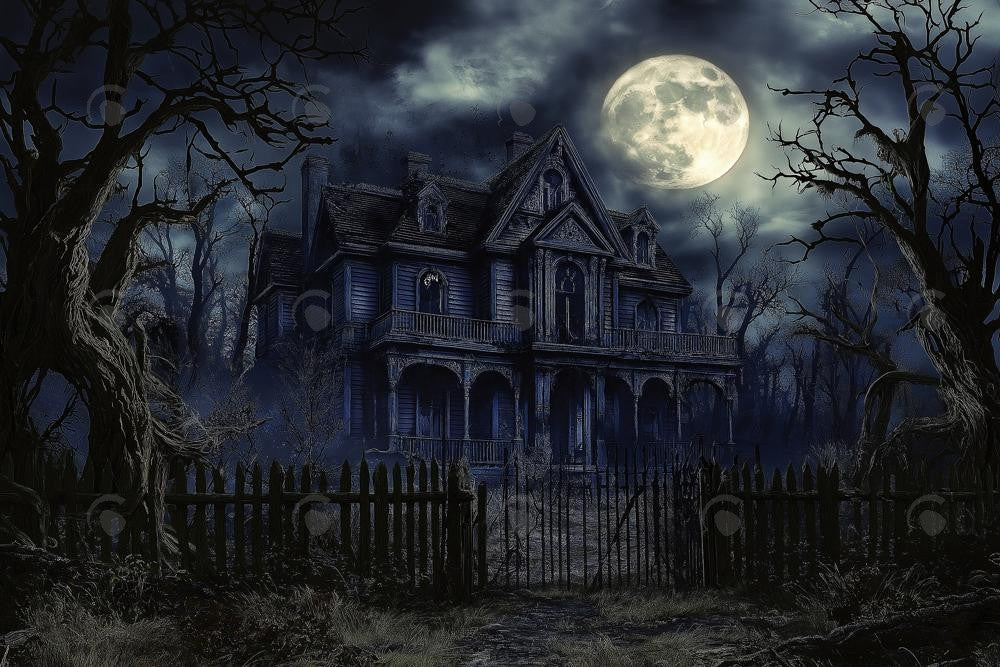 Allenjoy Halloween Spooky Forest Haunted House Photography Backdrop Gbsx-01036