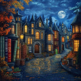Allenjoy Halloween Village Of Books Night Photography Backdrop Gbsx-01160