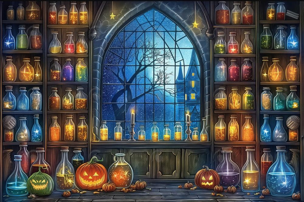 Allenjoy Halloween Witch Potion Shop Photography Backdrop Gbsx-00886