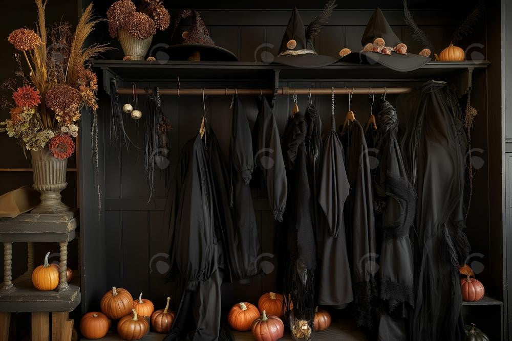 Allenjoy Halloween Wizard Black Robe Closet Photography Backdrop Gbsx-00866