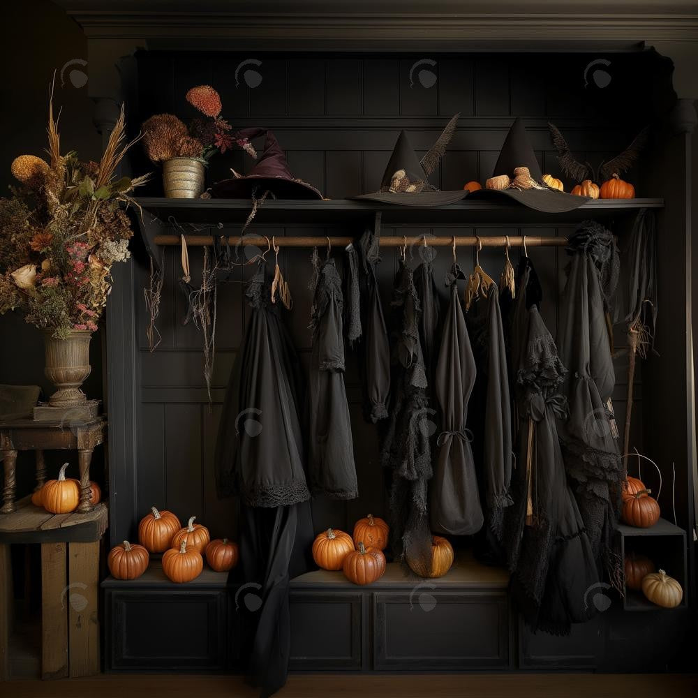 Allenjoy Halloween Wizard Black Robe Closet Photography Backdrop Gbsx-00866