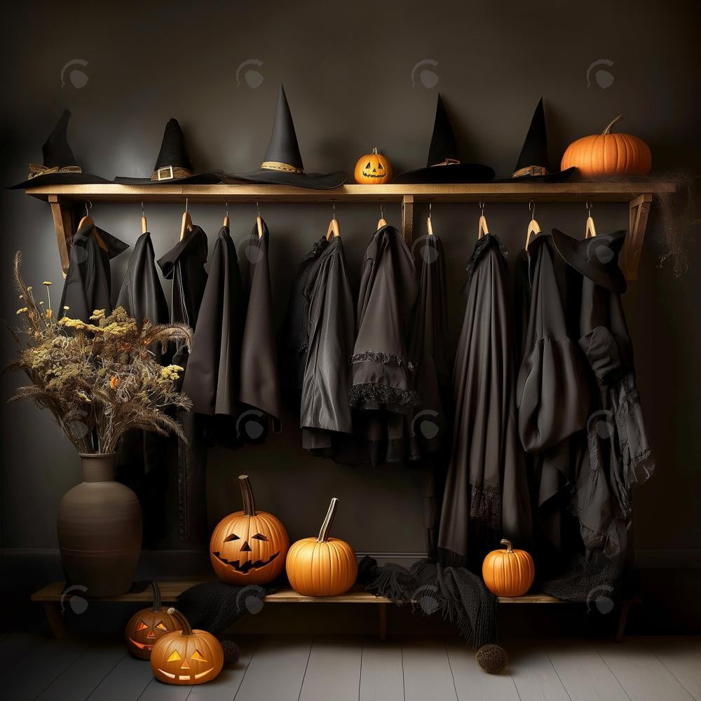 Allenjoy Halloween Wizard Black Robe Closet Photography Backdrop Gbsx-00867