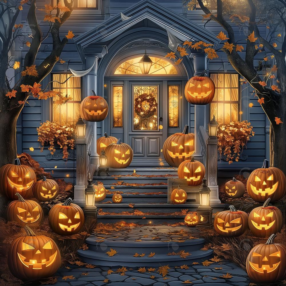 Allenjoy Haunted Halloween Porch Photography Backdrop Gbsx-00903