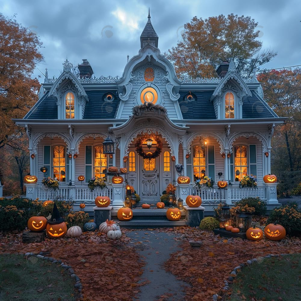 Allenjoy Haunted Halloween Porch Photography Backdrop Gbsx-00904