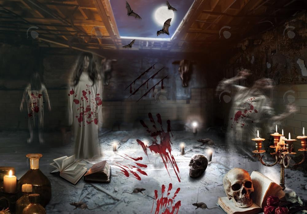 Allenjoy Horror Halloween Haunted House Photography Backdrop Gbsx-00259