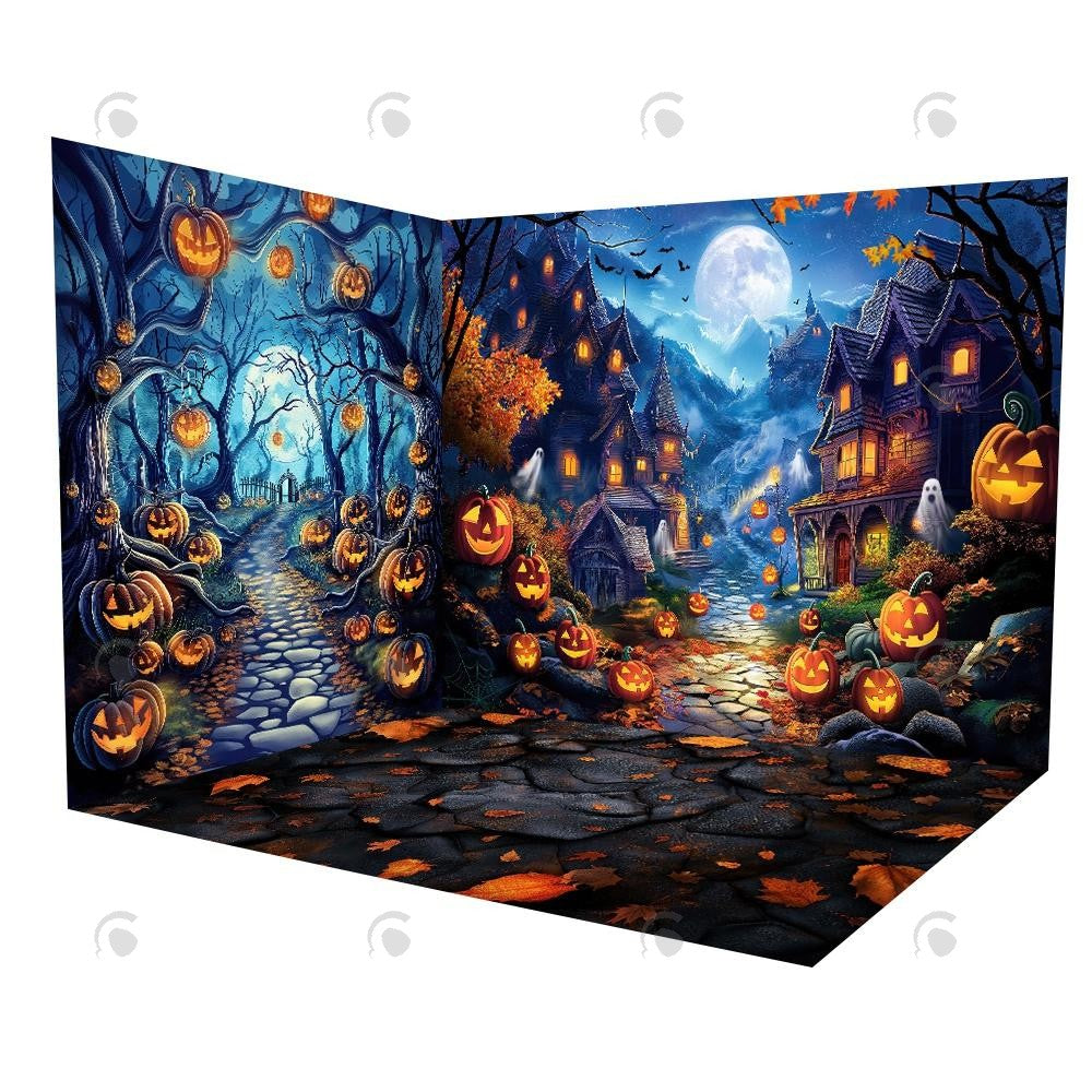 Allenjoy Horry Halloween Village Night Room Set Backdrop Gbsx-00788&Ym8T-B0499&Gbsx-00918