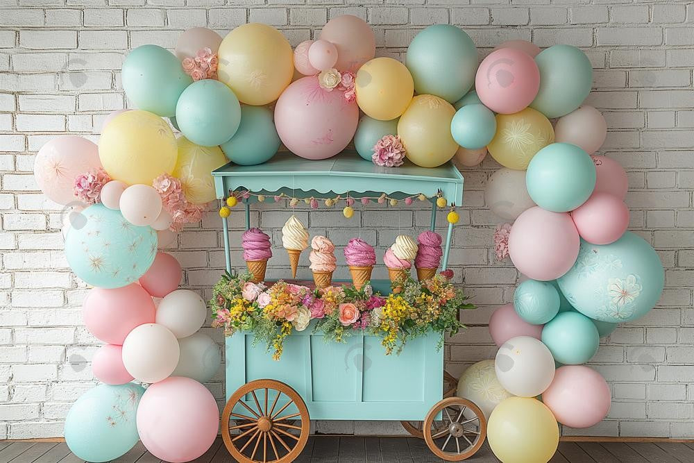 Allenjoy Ice Cream Balloons Photography Backdrop Gbsx-00404