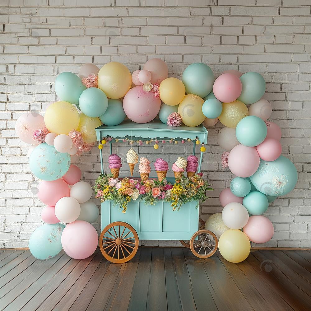Allenjoy Ice Cream Balloons Photography Backdrop Gbsx-00404