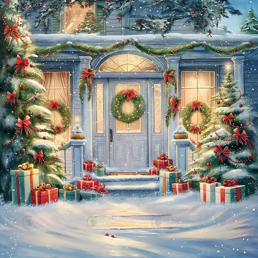 Allenjoy Lighted Christmas House Photography Backdrop GBSX-00114