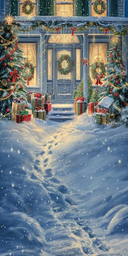 Allenjoy Lighted Christmas House Photography Backdrop GBSX-00147