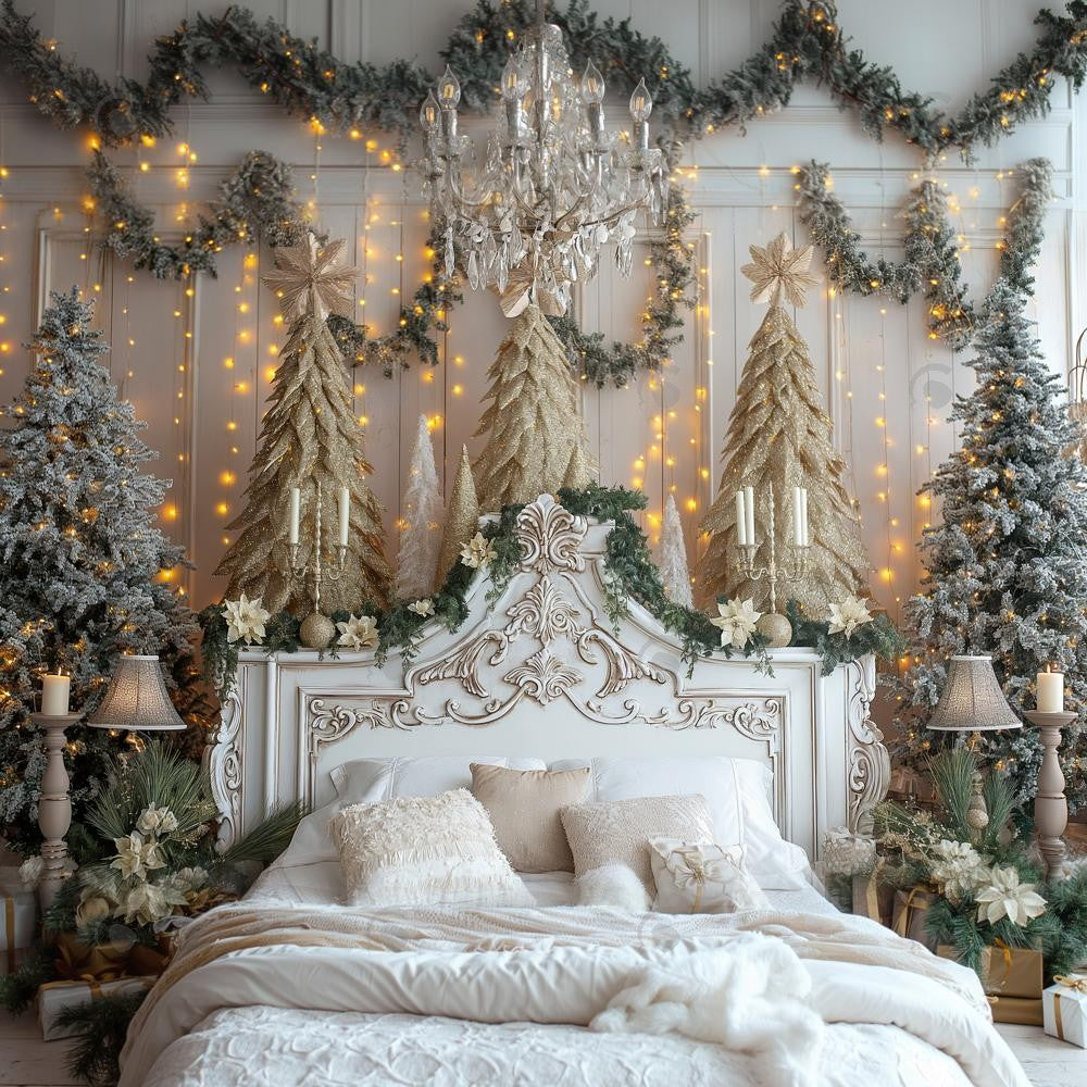 Allenjoy Luxurious White Christmas Headboard Bed Photography Backdrop Gbsx-01005