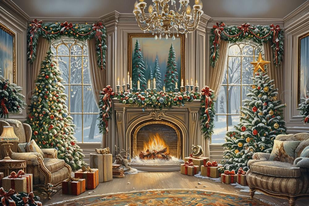 Allenjoy Majestic Christmas Living Room Photography Backdrop GBSX-00156