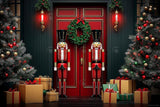 Allenjoy Nutcracker Snow Christmas Red House Door Photography Backdrop Gbsx-01103