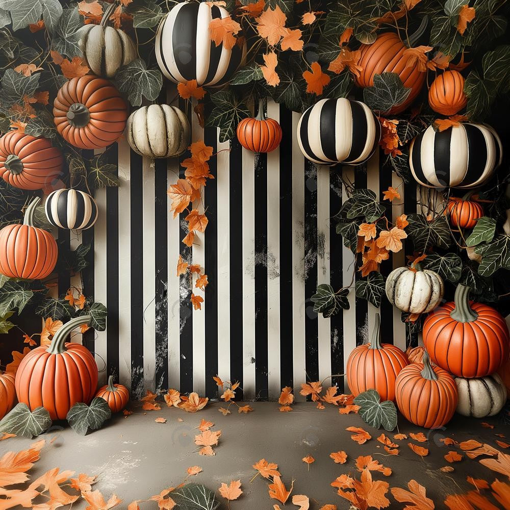 Allenjoy October Pumpkin Leaves Wall Photography Backdrop Gbsx-00914