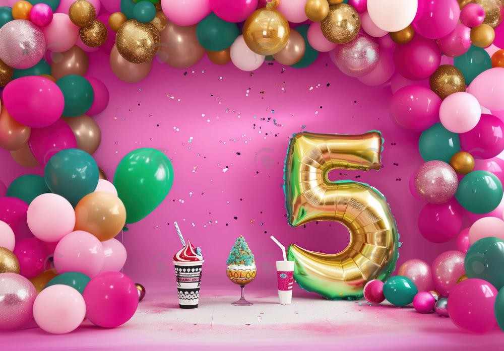 Pink 5Th Birthday Photography Backdrop GBSX-99846