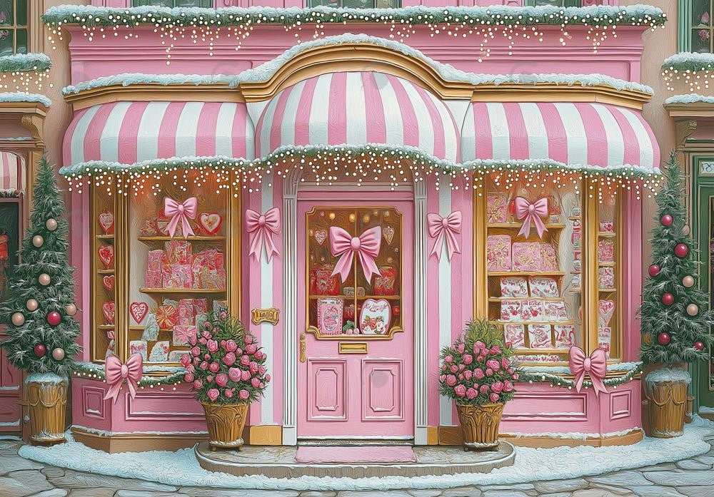 Allenjoy Pink And White Christmas Candy Shop Boutique Photography Backdrop Gbsx-01083