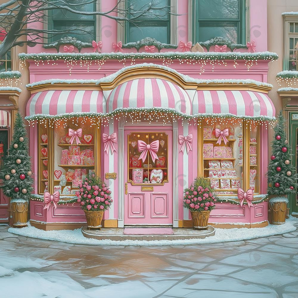 Allenjoy Pink And White Christmas Candy Shop Boutique Photography Backdrop Gbsx-01083