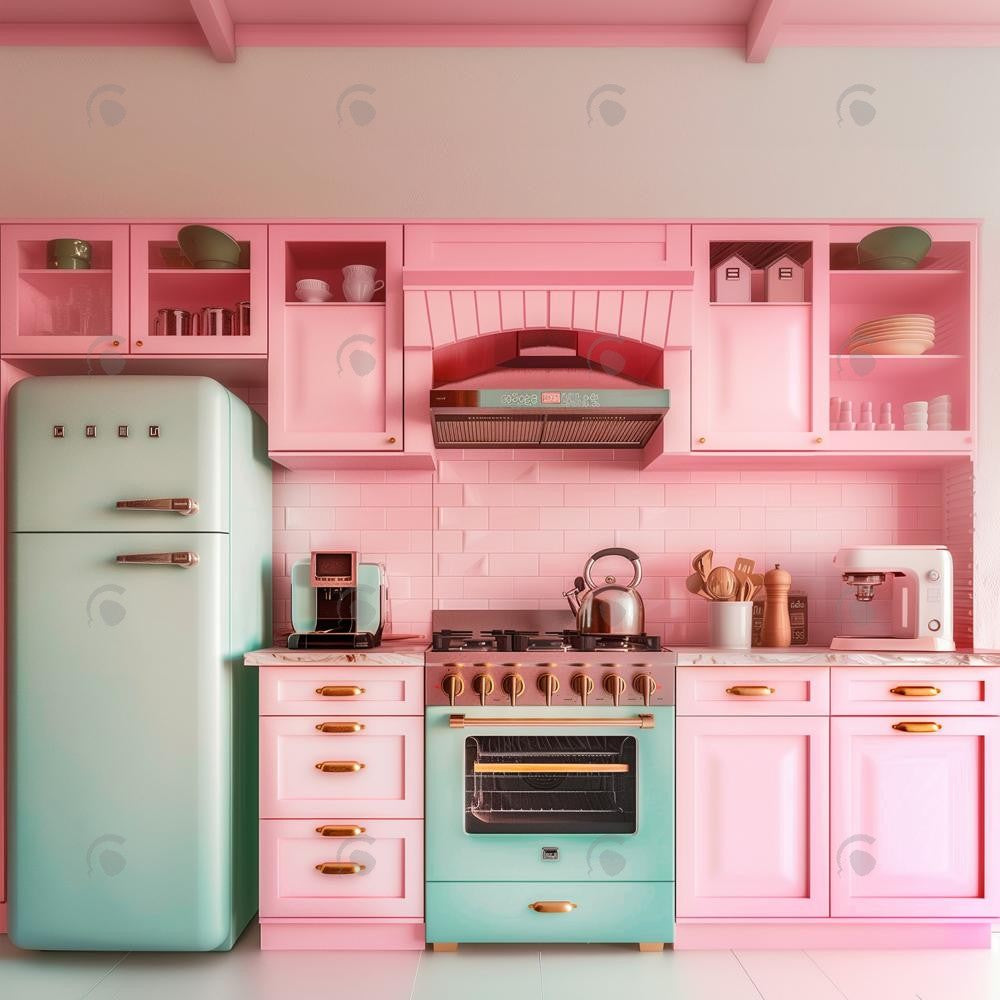 Pink Dollhouse Kitchen Photography Backdrop GBSX-99852