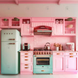 Pink Dollhouse Kitchen Photography Backdrop GBSX-99852