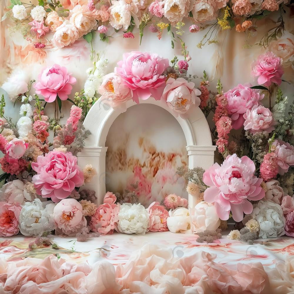 Allenjoy Pink Floral Arch Photography Backdrop GBSX-00031