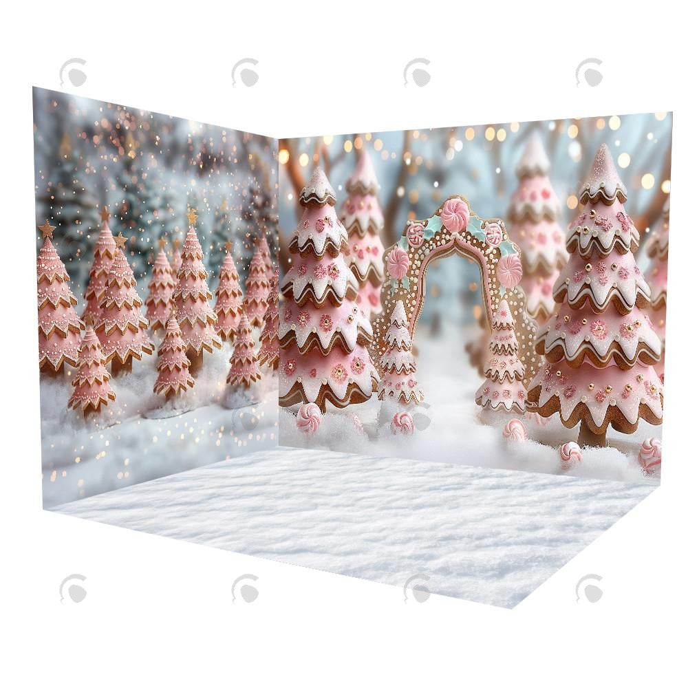 Allenjoy Pink Gingerbread Forest Arch Room Set Backdrop GBSX-00034&GBSX-99859&GBSX-99783