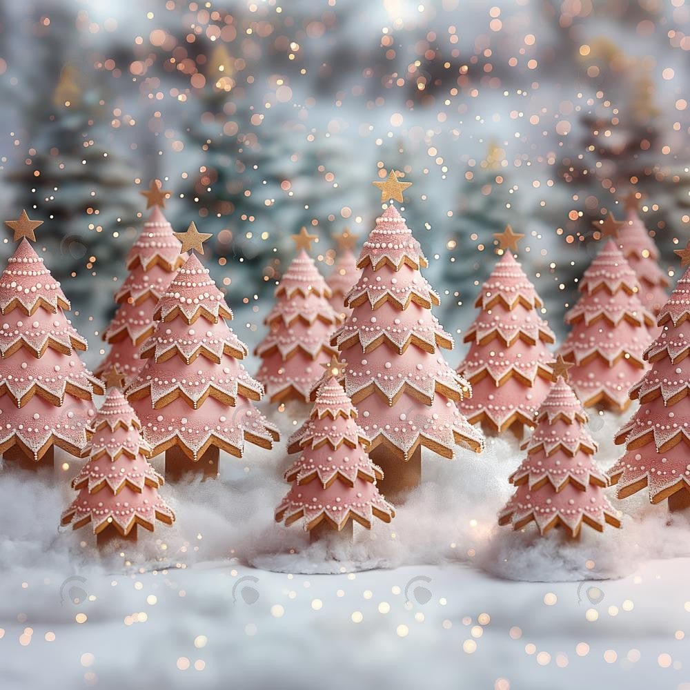 Allenjoy Pink Gingerbread Tree Farm Photography Backdrop GBSX-00034