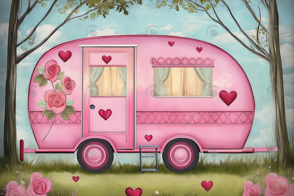 Allenjoy Pink Vintage Camper Photography Backdrop Gbsx-01395