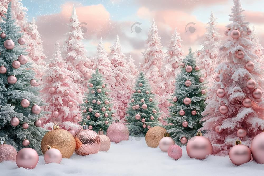 Pink And Green Christmas Tree Forest Photography Backdrop GBSX-99847