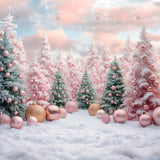 Pink And Green Christmas Tree Forest Photography Backdrop GBSX-99847