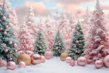 Pink And Green Christmas Tree Forest Photography Backdrop GBSX-99847