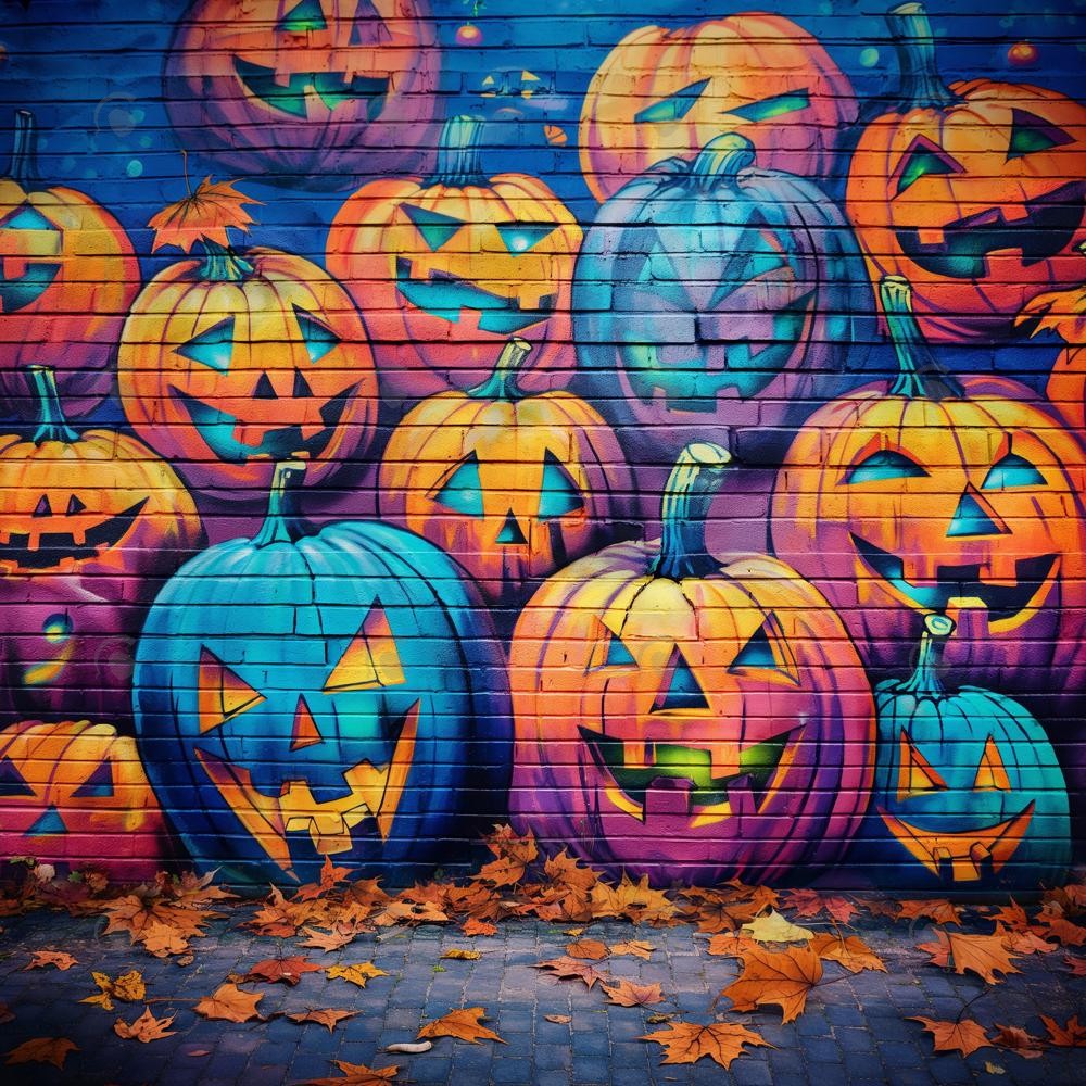 Allenjoy Pumpkin Lantern Graffiti Wall Photography Backdrop Gbsx-00566