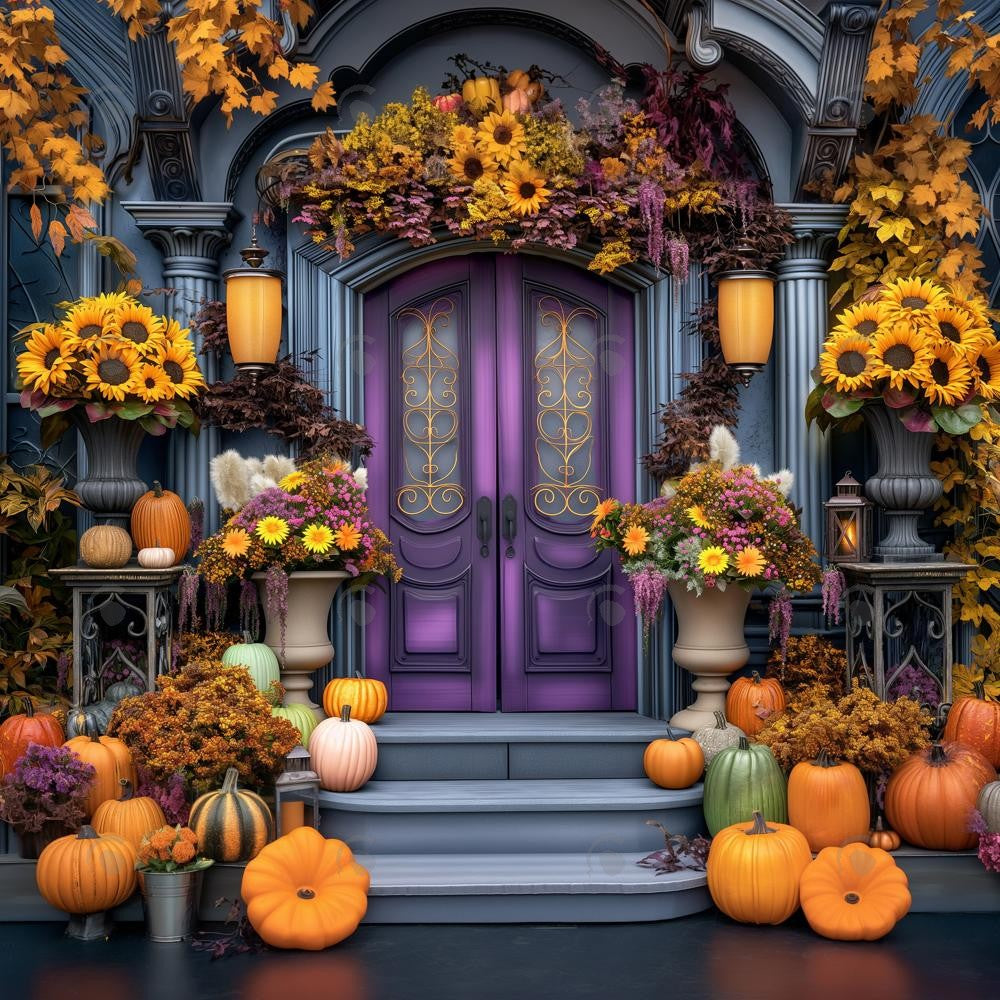 Allenjoy Purple Autumn Door Photography Backdrop Gbsx-00803