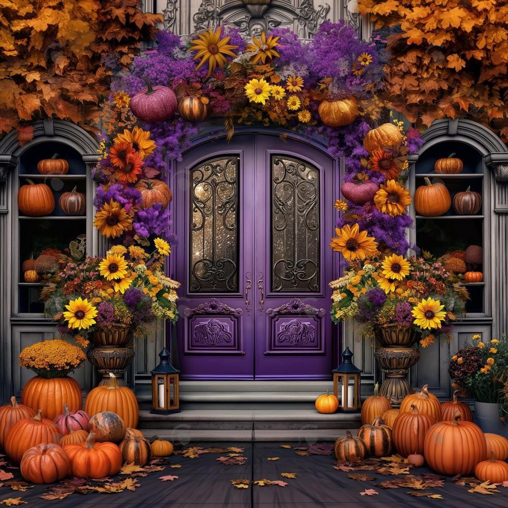 Allenjoy Purple Autumn Door Photography Backdrop Gbsx-00804