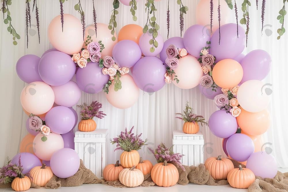 Allenjoy Purple Pumpkin Balloons Photography Backdrop Gbsx-00430