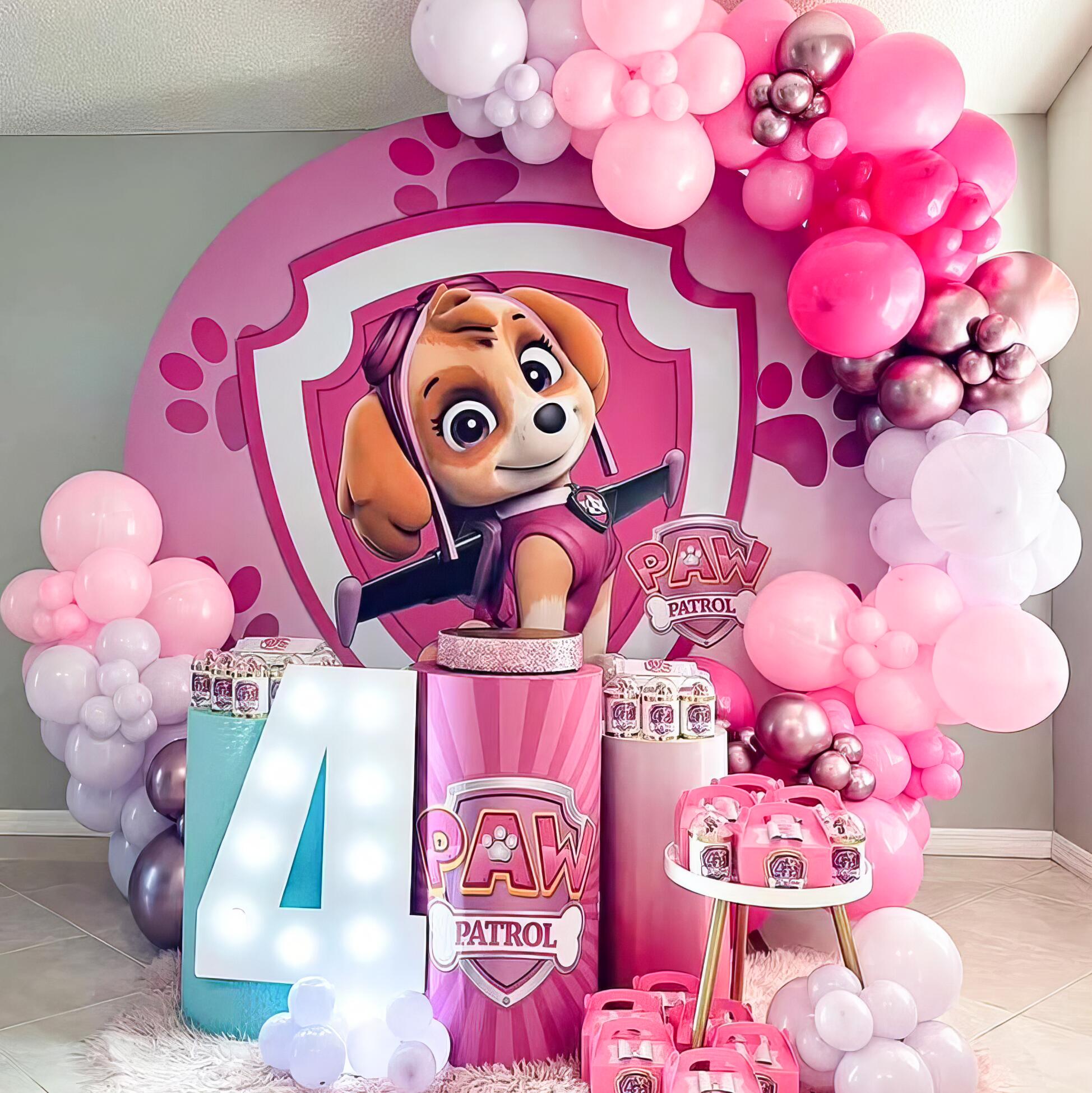 Allenjoy Personalized Custom Round Backdrop With Plinths for Pink Puppy Rescue Party DLZ-46b488
