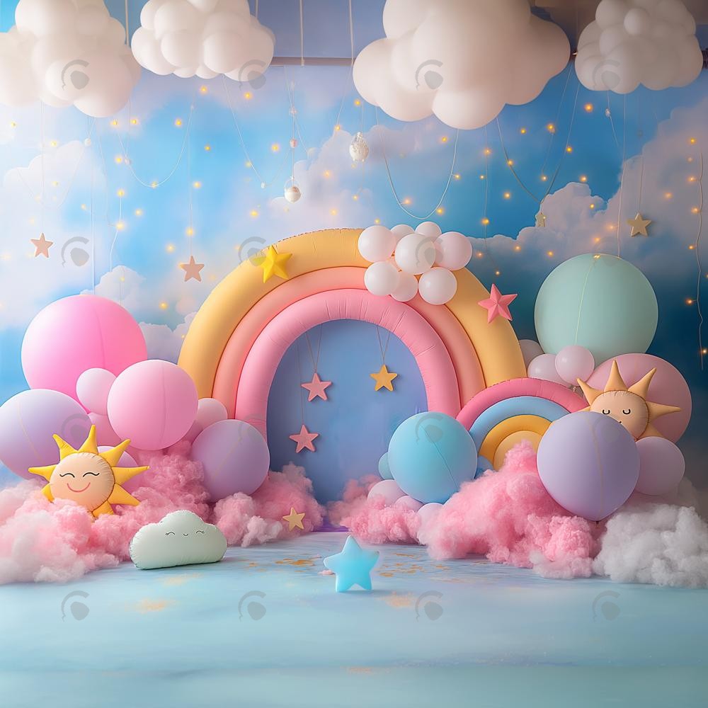 Allenjoy Rainbow Sunshine Cake Smash Photography Backdrop Gbsx-00507