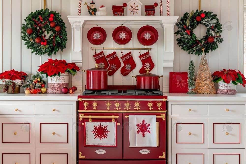 Allenjoy Red And White Christmas Kitchen Photography Backdrop Gbsx-00912