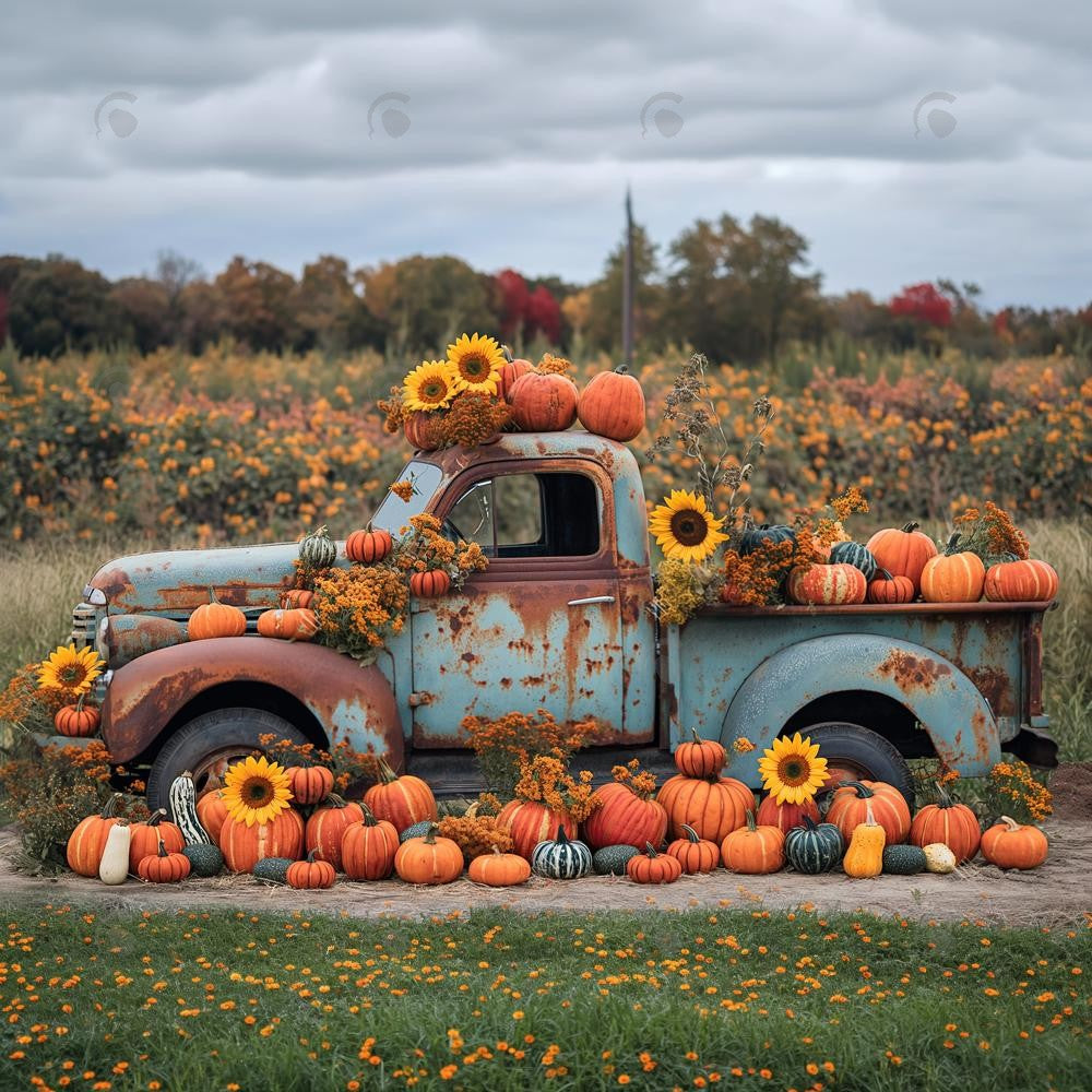 Allenjoy Red Autumn Harvest Truck Photography Backdrop GBSX-00094