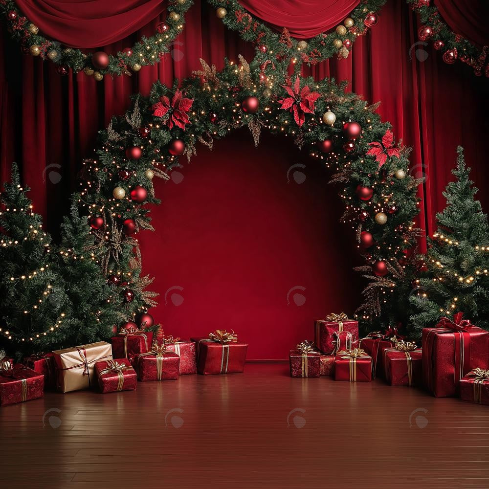 Allenjoy Red Christmas Archway Curtain Photography Backdrop Gbsx-01111
