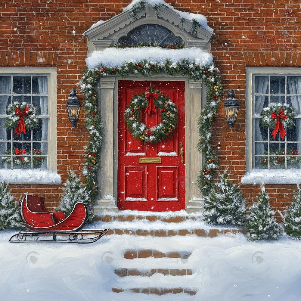 Allenjoy Red Christmas Door Photography Backdrop Gbsx-01187