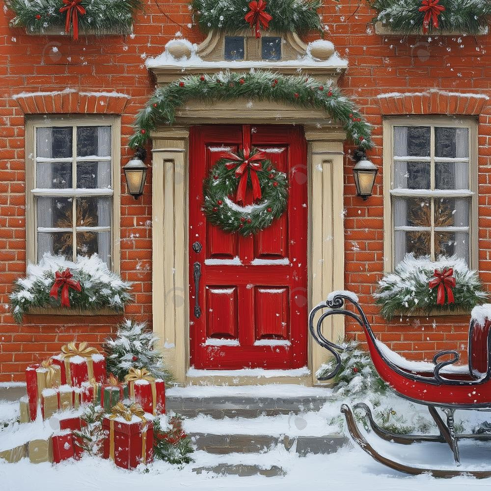 Allenjoy Red Christmas Door Photography Backdrop Gbsx-01188