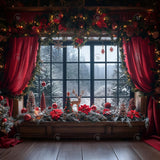 Allenjoy Red Christmas Window Curtain Photography Backdrop GBSX-00149