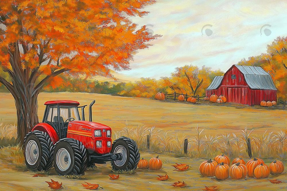 Allenjoy Red Tractor On The Autumn Farm Photography Backdrop Gbsx-01171