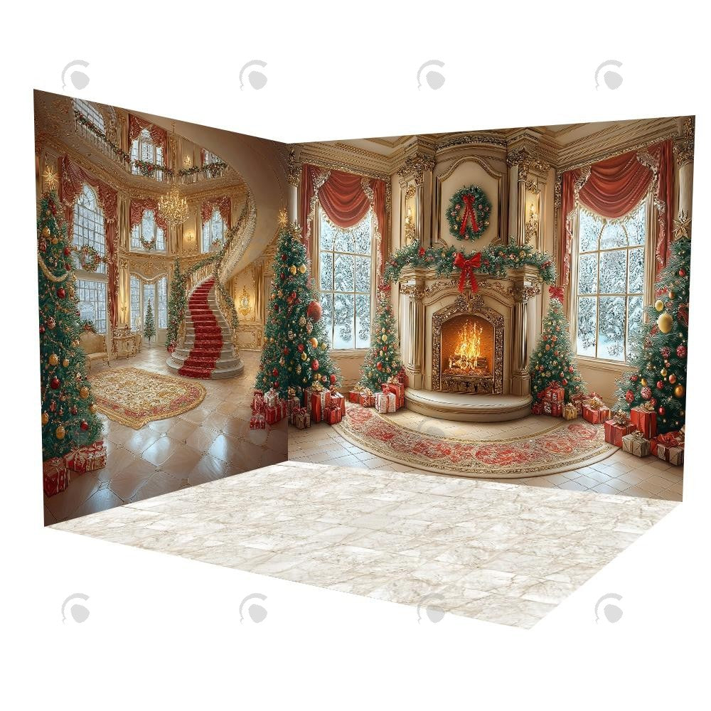 Allenjoy Regal Christmas Fireplace Staircase Room Set Backdrop Gbsx-01013&Gbsx-01014&Gbsx-00053