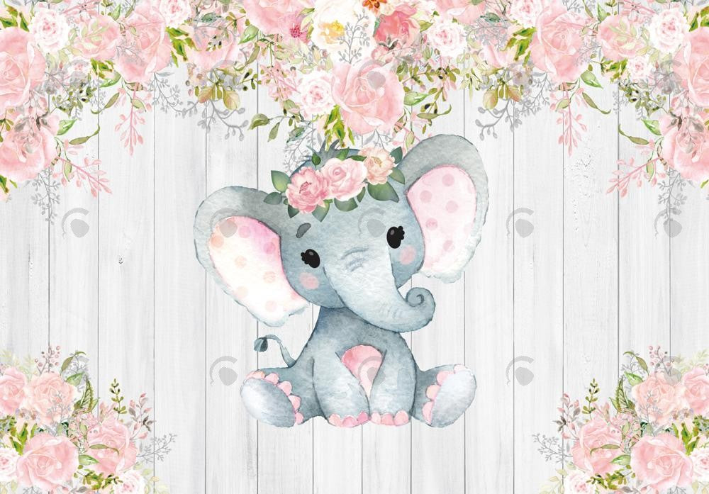 Allenjoy Rustic White Wood Floral  Elephant Photography Backdrop Gbsx-00498