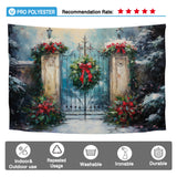 Allenjoy Christmas Garland Gate Photography Backdrop Xmas Garden Oil Painting Photo Background Winter Scene Portrait Photo Props